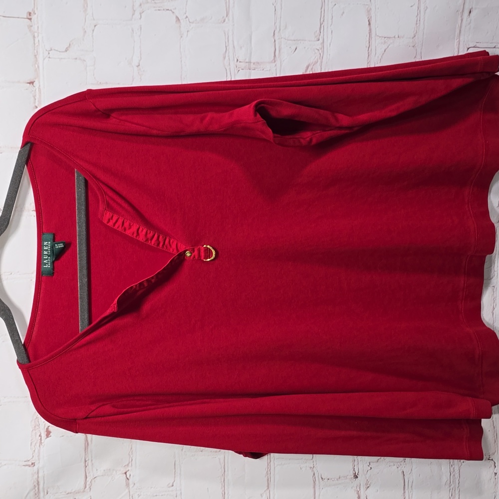 Lauren Ralph Lauren Red Long Sleeve Cotton Shirt Gold Button Nautical Womens 3x